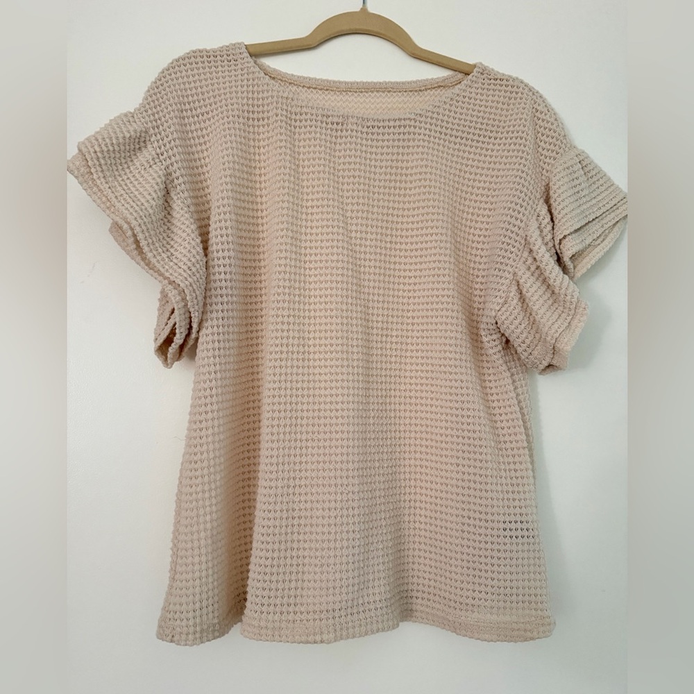 SHEIN Beige Waffle Knit Short Sleeve Top